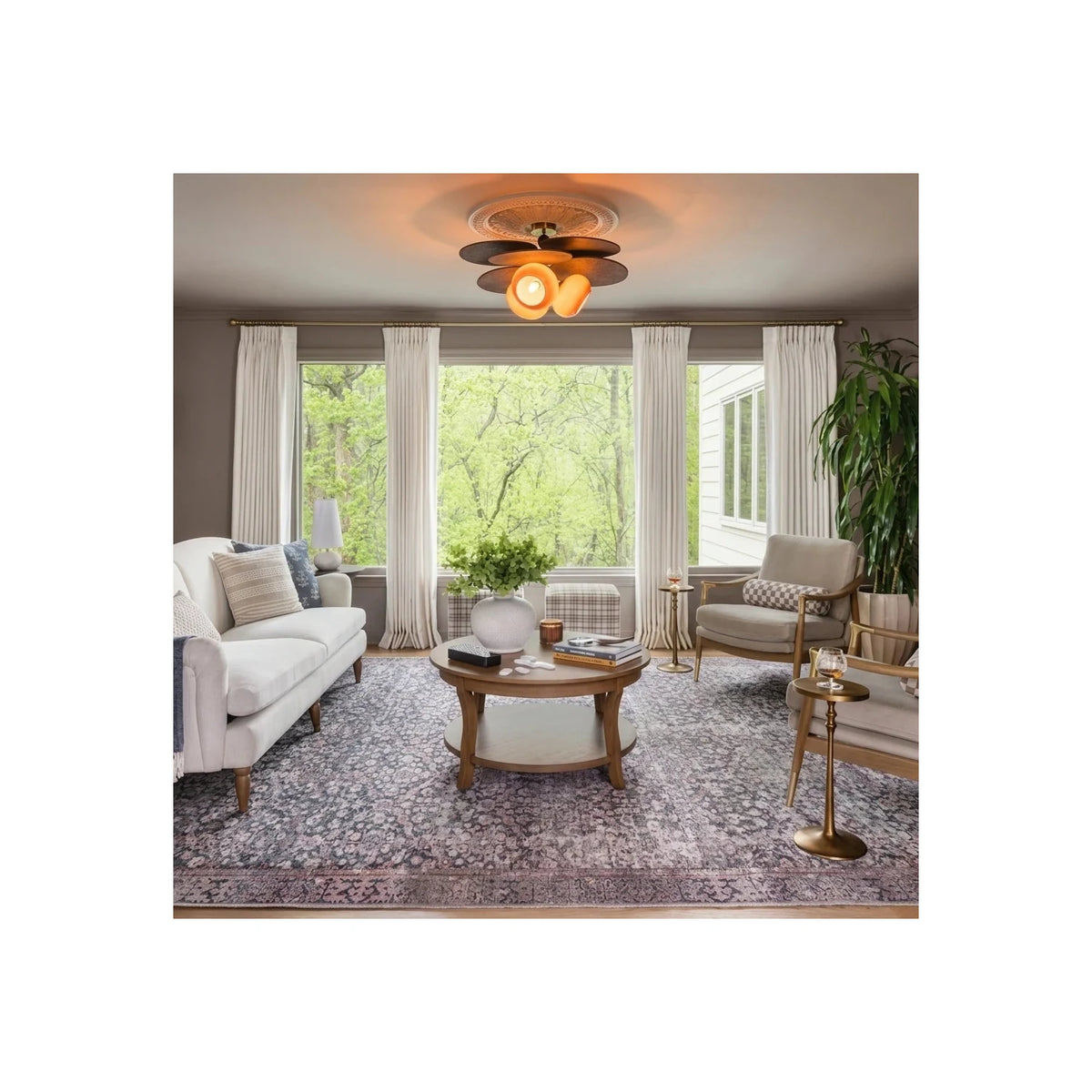 Retro Italian Style Stacking Disk Walnut Ceiling Lamp for Living Room light fixture by AUVIELIGHT