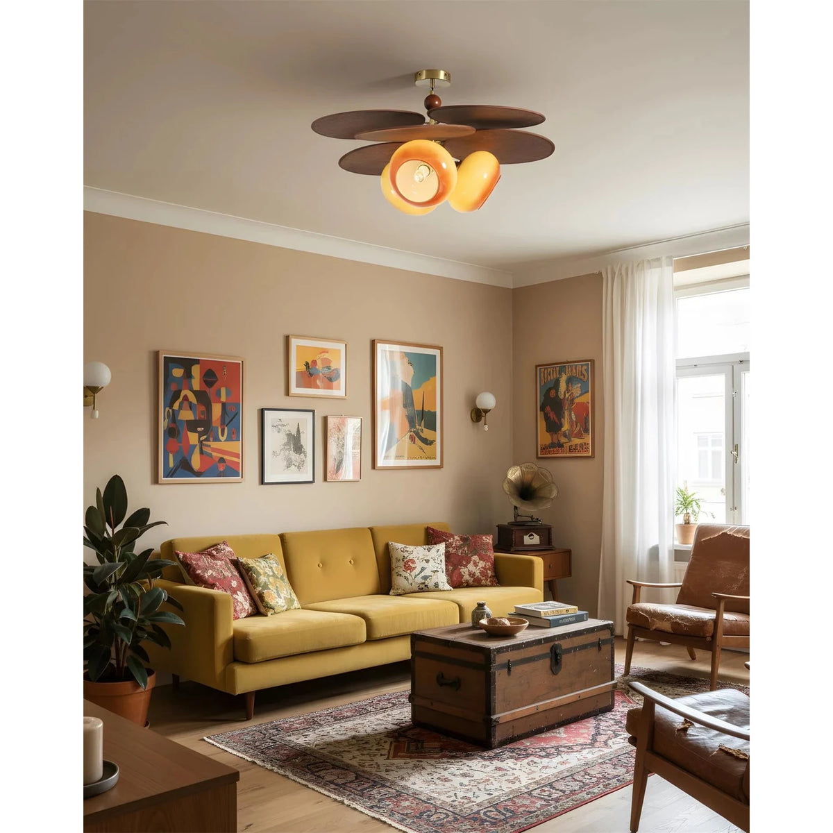 Retro Italian Style Stacking Disk Walnut Ceiling Lamp for Living Room light fixture by AUVIELIGHT
