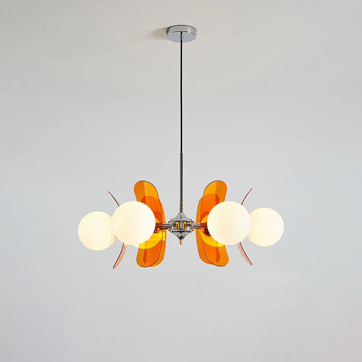 Retro Orbital Chandelier for Dining Room light fixture by AUVIELIGHT, 6 heads D 72cm x H 30cm / ∅ 28.3″ x H 11.8″ / Orange