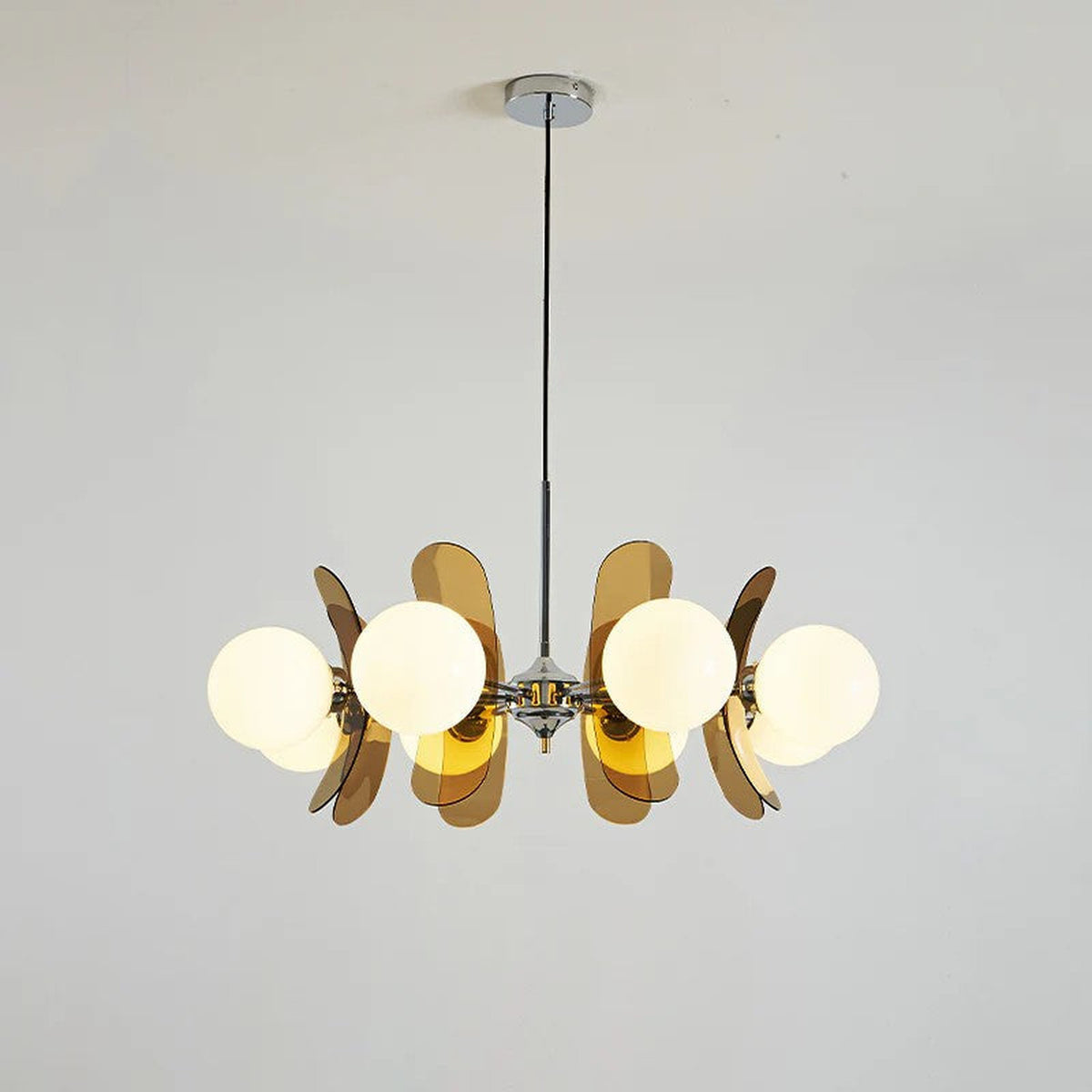 Retro Orbital Chandelier for Dining Room light fixture by AUVIELIGHT, 8 heads D 82cm x H 30cm / ∅ 32.3″ x H 11.8″ / Brown