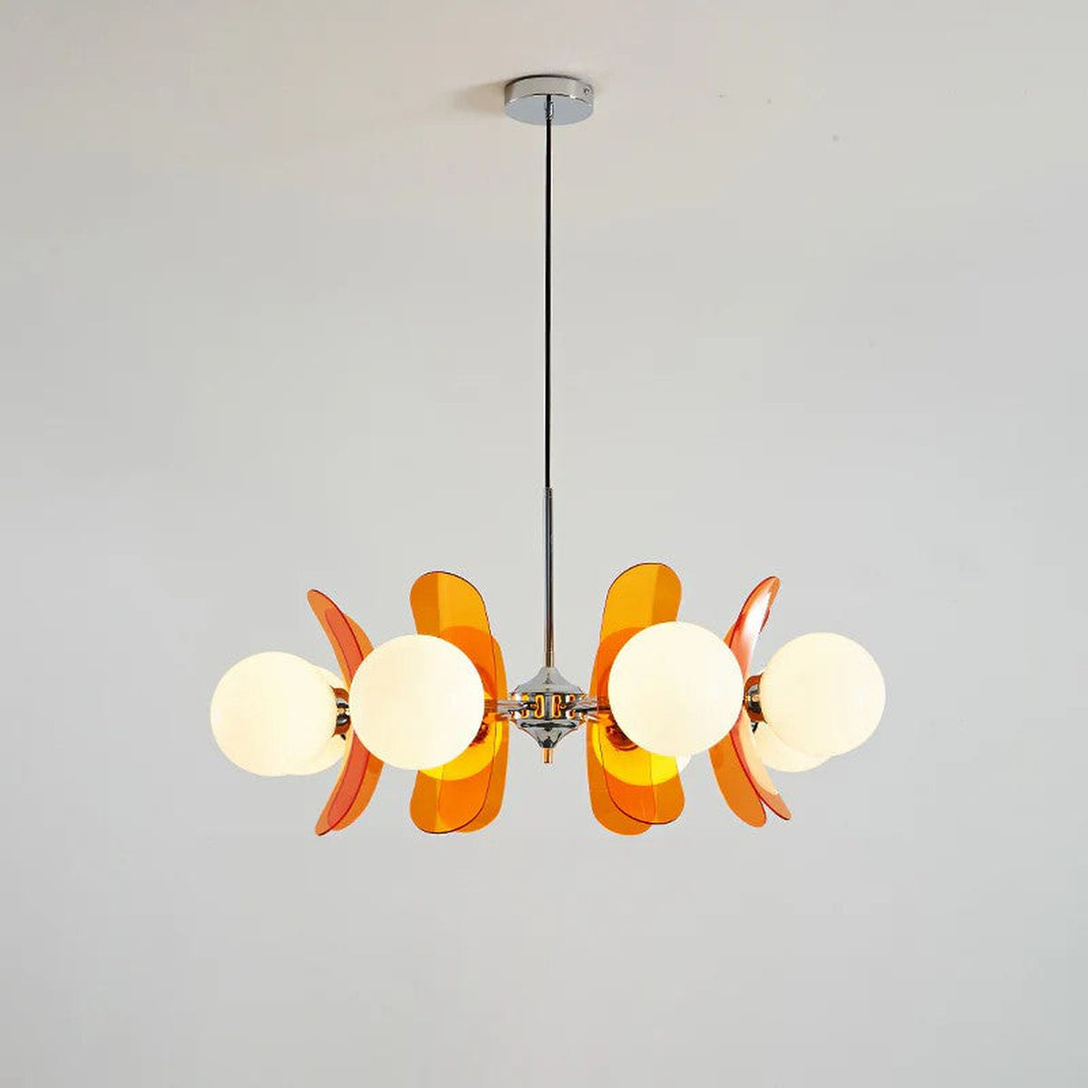 Retro Orbital Chandelier for Dining Room light fixture by AUVIELIGHT, 8 heads D 82cm x H 30cm / ∅ 32.3″ x H 11.8″ / Orange