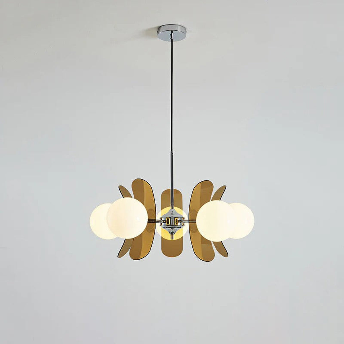 Retro Orbital Chandelier for Dining Room light fixture by AUVIELIGHT, 5 heads D 60cm x H 30cm / ∅ 23.6″ x H 11.8″ / Brown