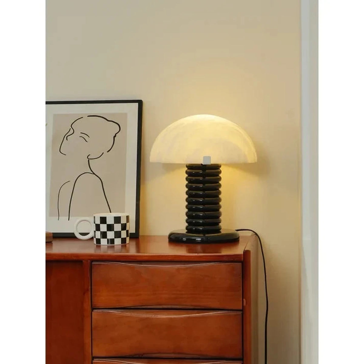 Ribbed Dome Table Lamp in black alabaster for Living Room light fixture by AUVIELIGHT