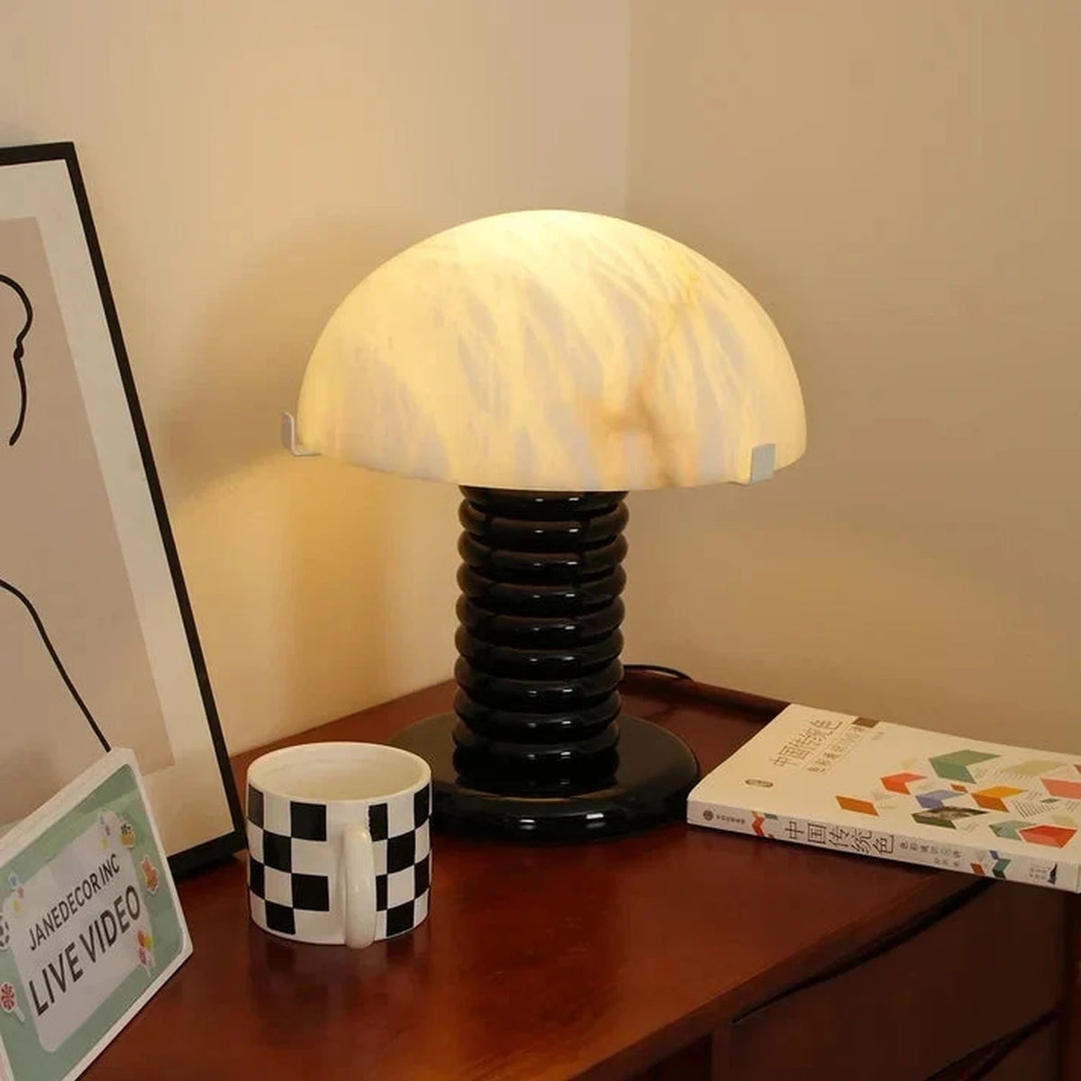 Ribbed Dome Table Lamp in black alabaster for Living Room light fixture by AUVIELIGHT