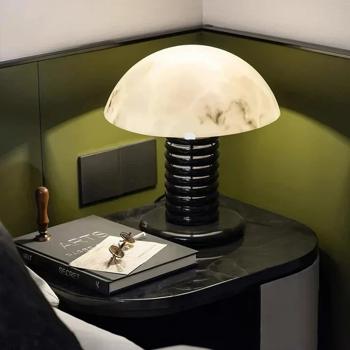 Ribbed Dome Table Lamp in black alabaster for Living Room light fixture by AUVIELIGHT