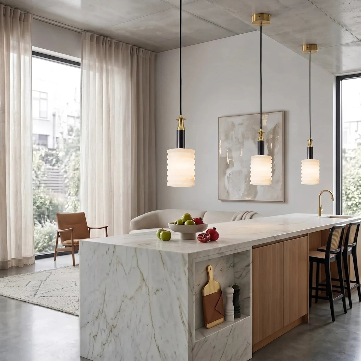 Ribbed Pendant Light in alabaster for Kitchen Island by AUVIELIGHT