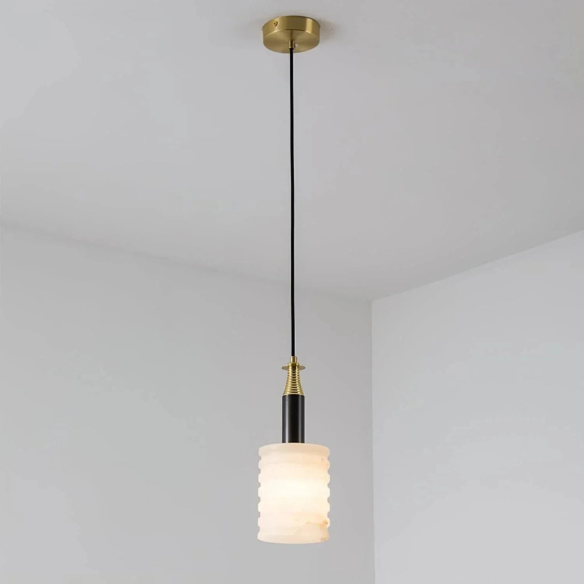 Ribbed Pendant Light in alabaster for Kitchen Island by AUVIELIGHT, Dia 12cm x H 32cm / ∅ 4.8″ x H 12.6″ / Black & White and 1 other sizes