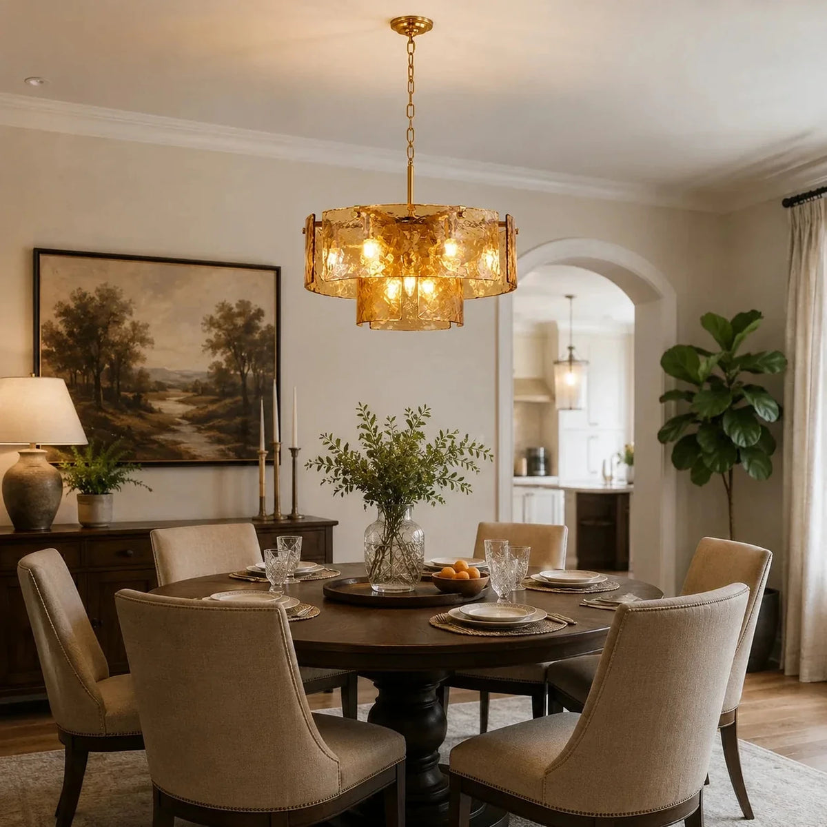 Ripple Tiered Chandelier in amber glass for Dining Room by AUVIELIGHT