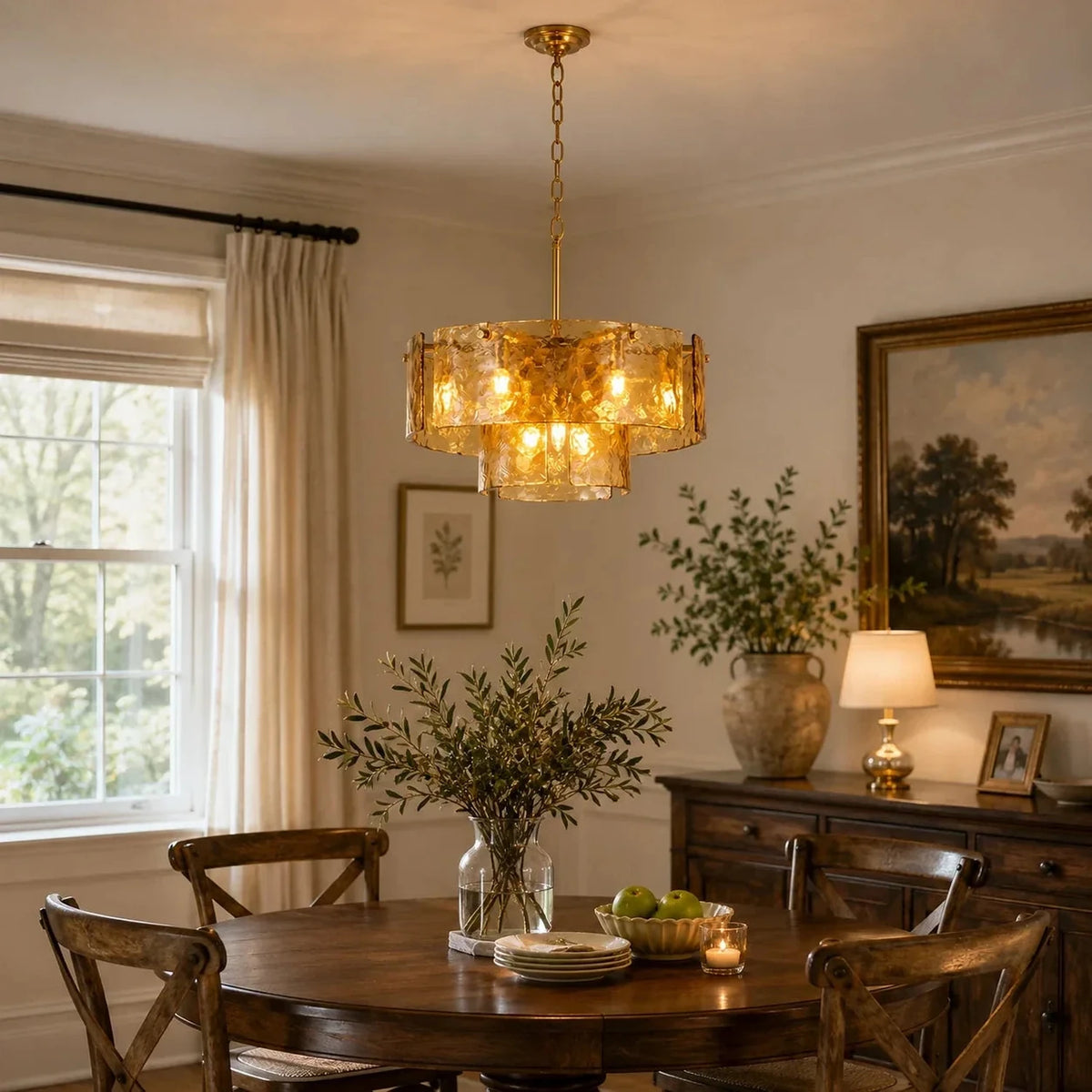 Ripple Tiered Chandelier in amber glass for Dining Room by AUVIELIGHT