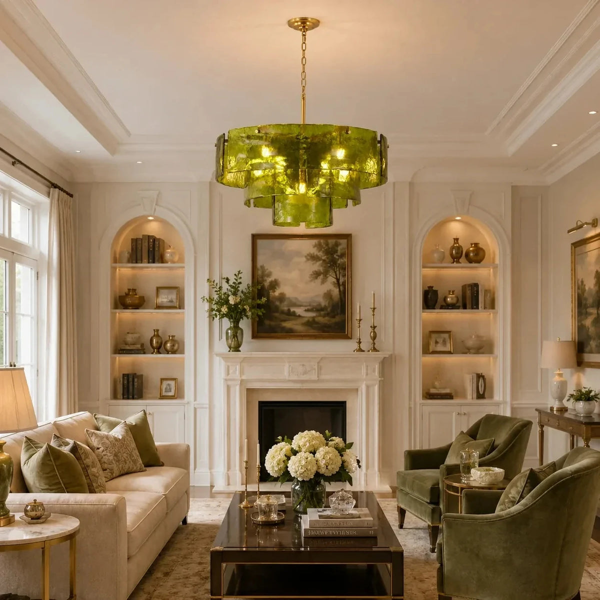 Ripple Tiered Chandelier in amber glass for Dining Room by AUVIELIGHT