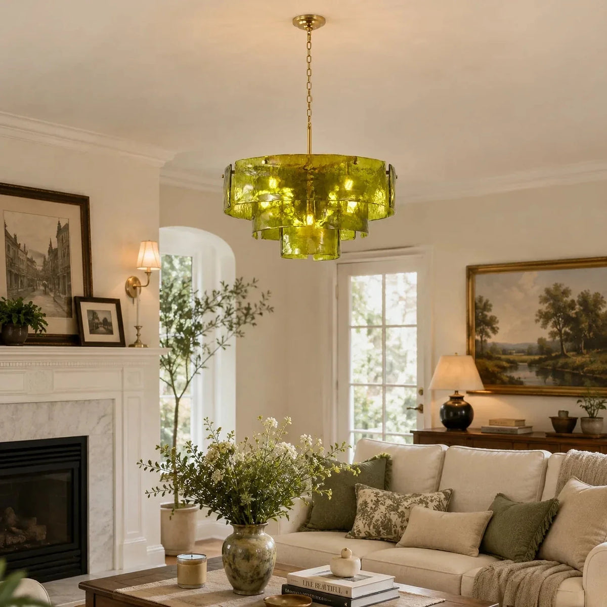 Ripple Tiered Chandelier in amber glass for Dining Room by AUVIELIGHT