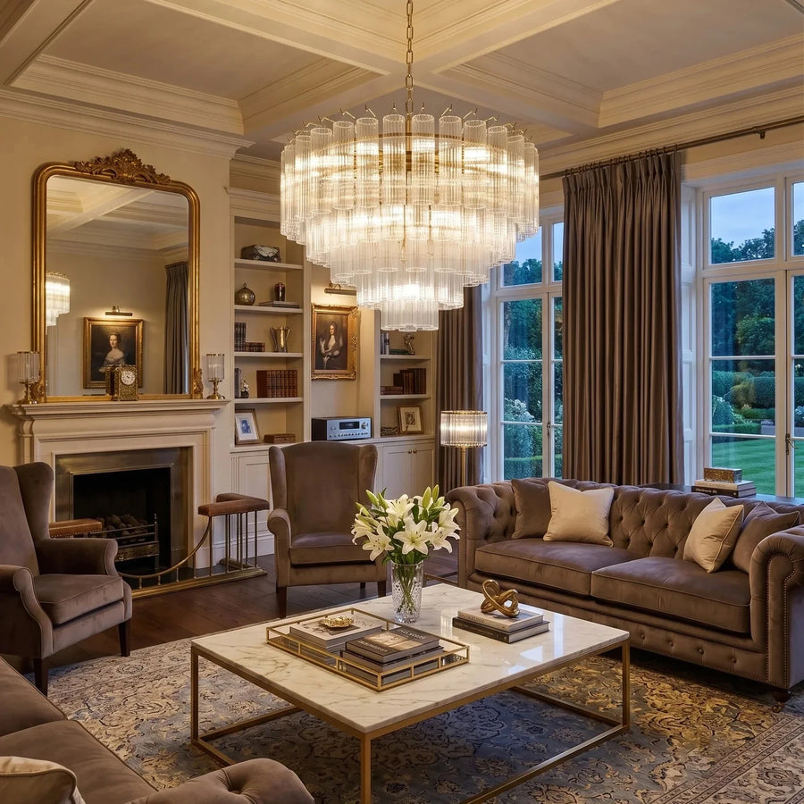 Rod Fluted Chandelier in glass for Dining Room by AUVIELIGHT