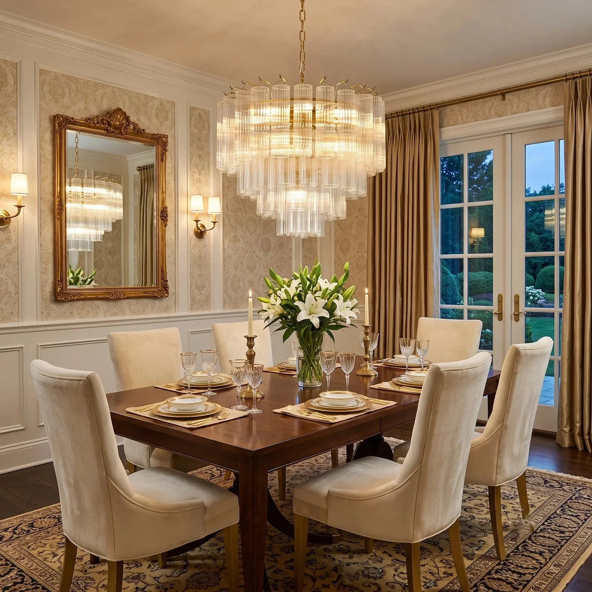 Rod Fluted Chandelier in glass for Dining Room by AUVIELIGHT
