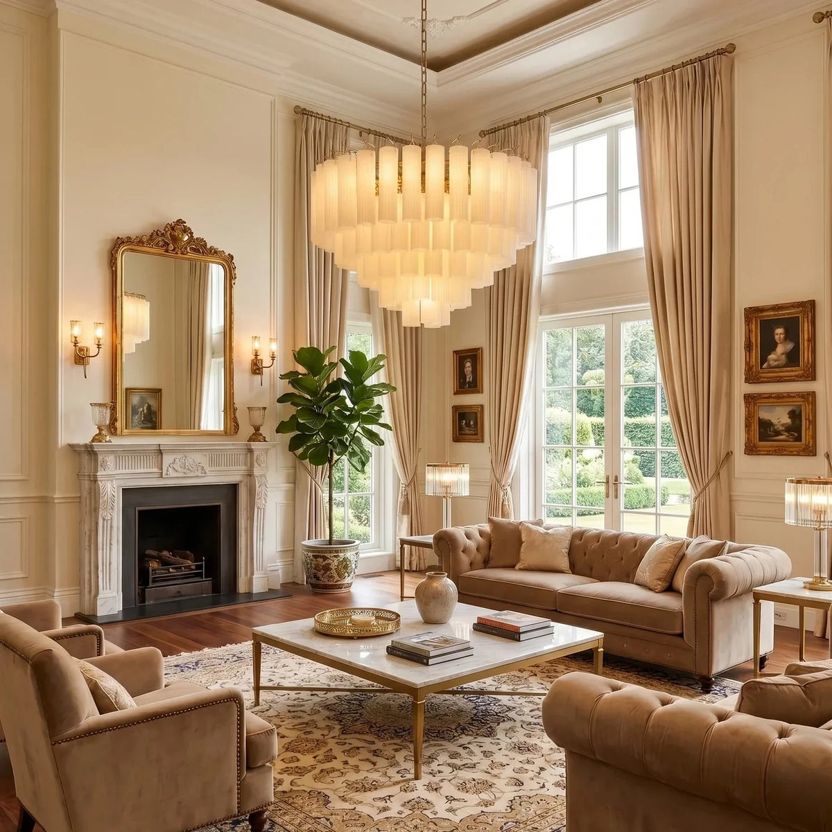 Rod Fluted Chandelier in glass for Dining Room by AUVIELIGHT