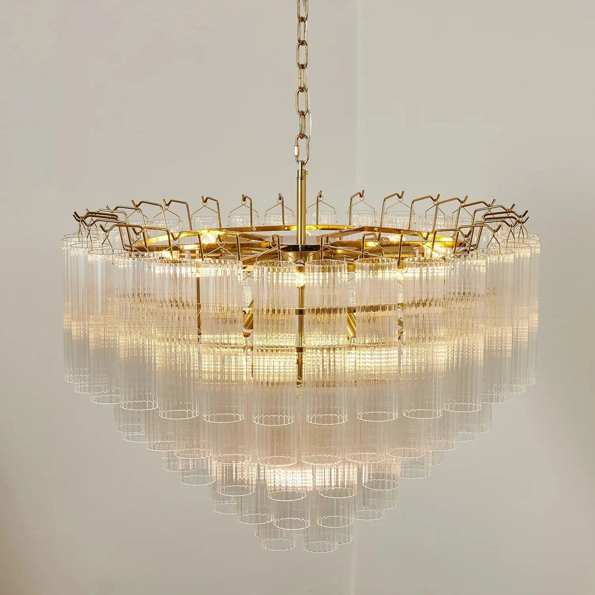 Rod Fluted Chandelier in glass for Dining Room by AUVIELIGHT