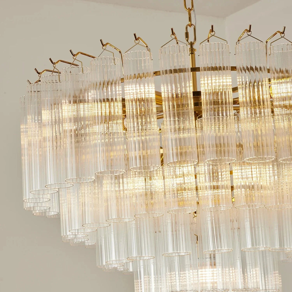 Rod Fluted Chandelier in glass for Dining Room by AUVIELIGHT