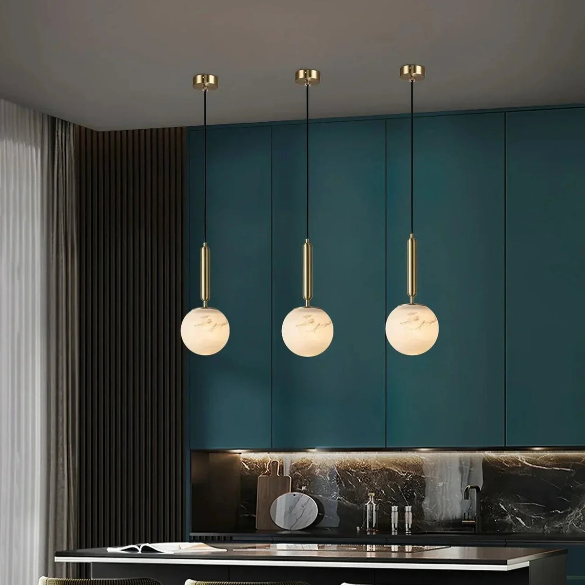 Rod Globe Pendant Light in alabaster for Kitchen Island by AUVIELIGHT