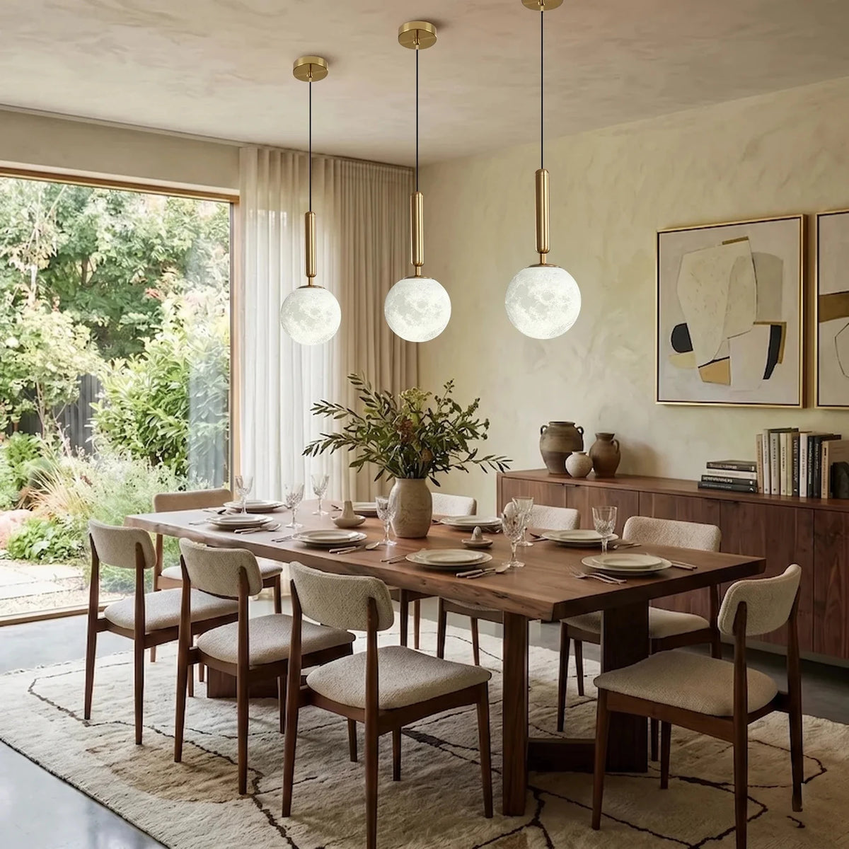 Rod Globe Pendant Light in alabaster for Kitchen Island by AUVIELIGHT