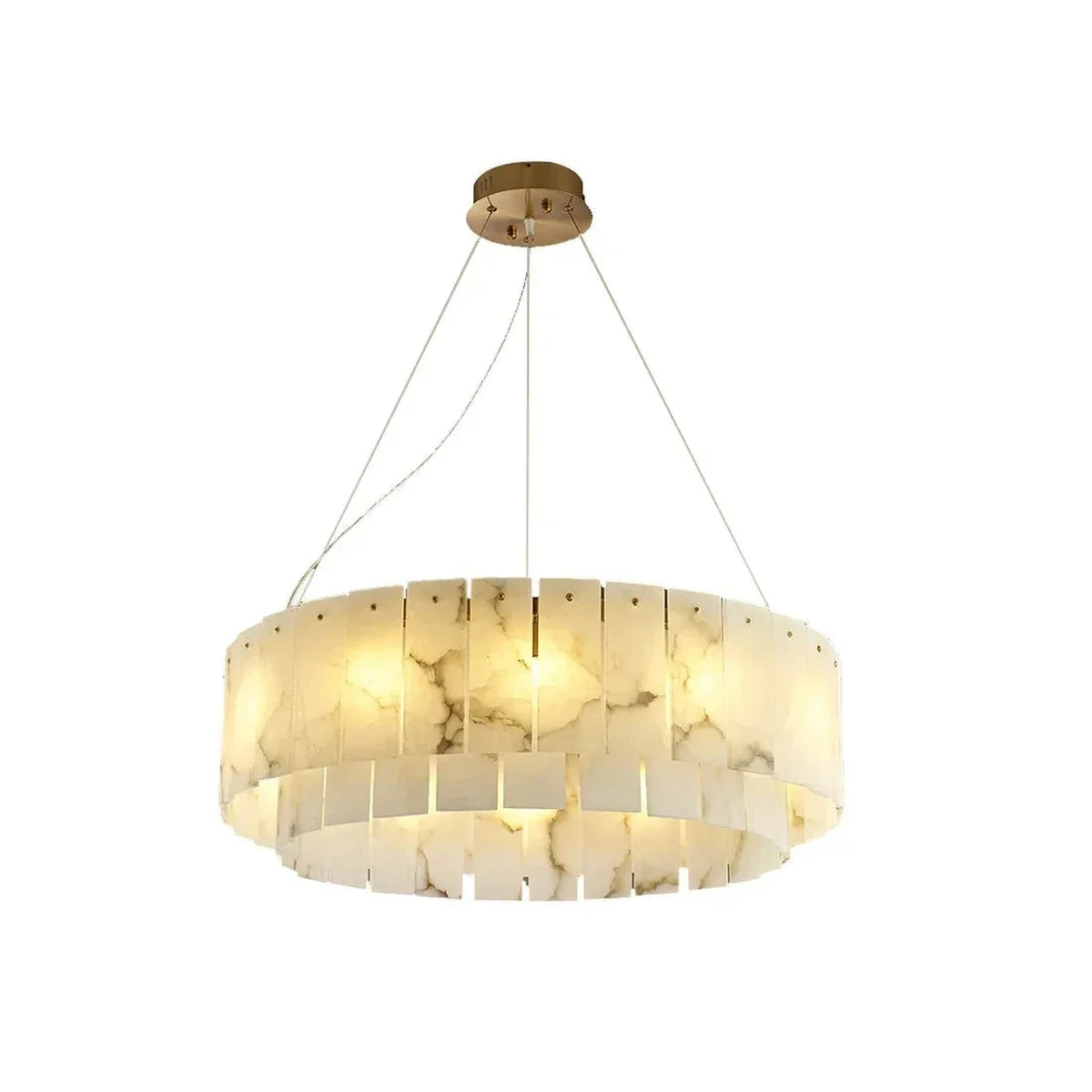 Round Layered Chandelier in alabaster for Dining Room by AUVIELIGHT, Dia 45cm x H 22cm / L 17.7″ x H 8.7″ / Gold + White