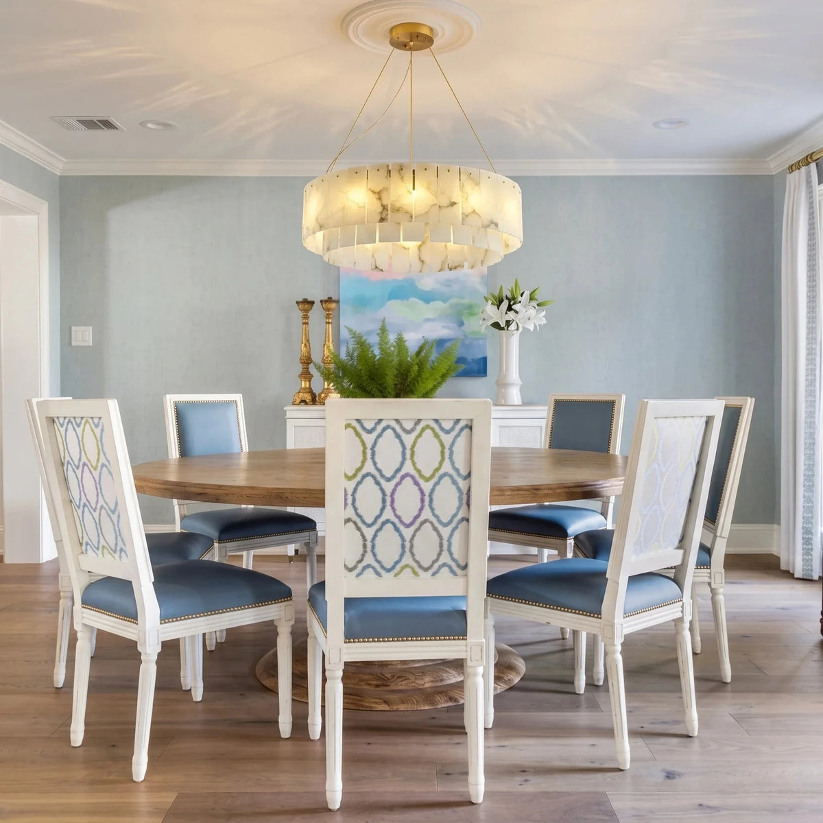 Round Layered Chandelier in alabaster for Dining Room by AUVIELIGHT