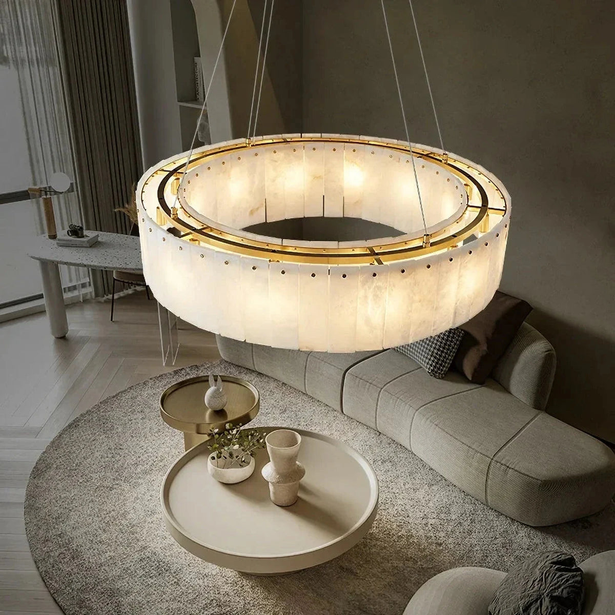 Round Layered Chandelier in alabaster for Dining Room by AUVIELIGHT