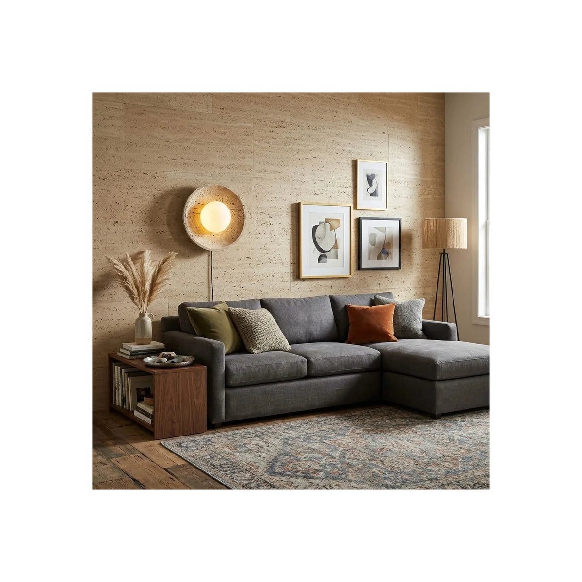 Round Travertine Disc Wall Sconce light fixture by AUVIELIGHT