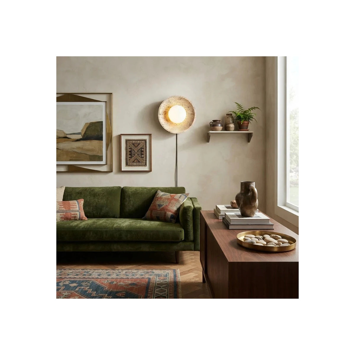 Round Travertine Disc Wall Sconce light fixture by AUVIELIGHT