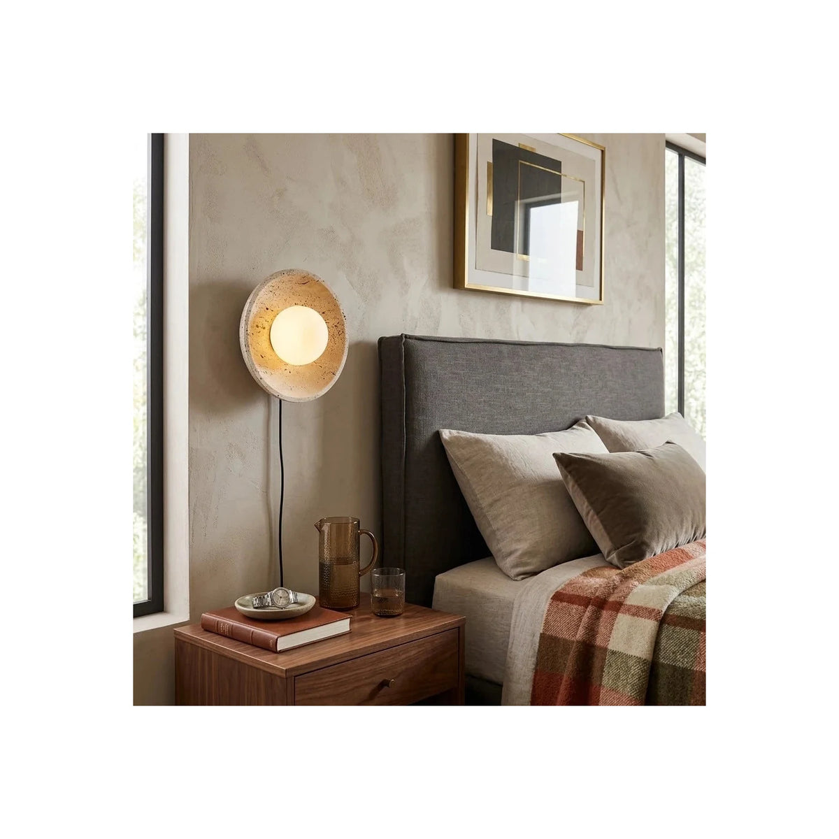 Round Travertine Disc Wall Sconce light fixture by AUVIELIGHT