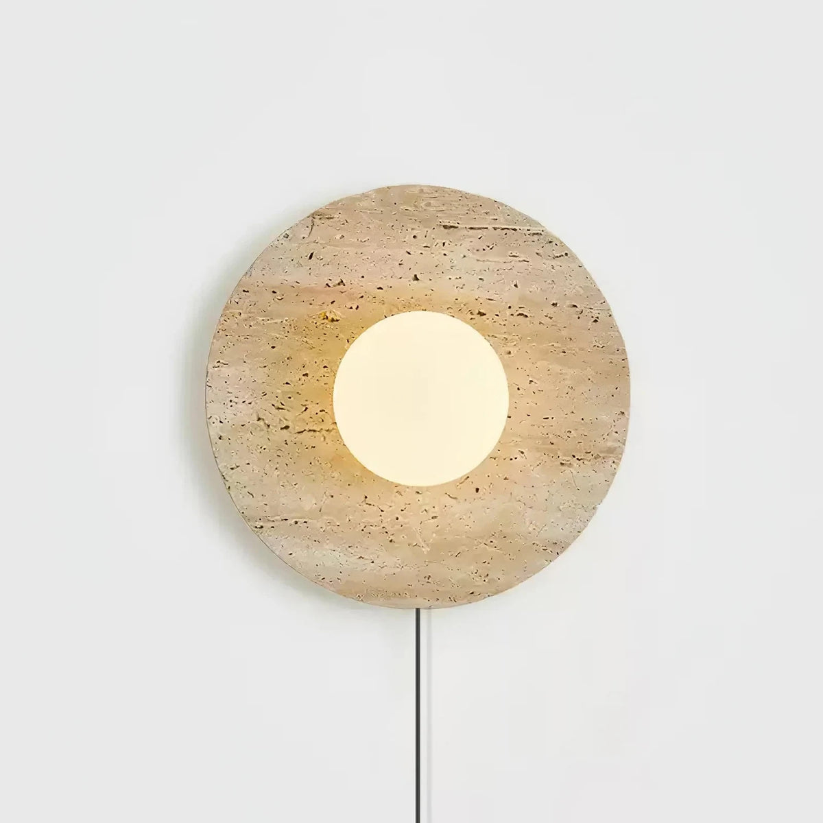 Round Travertine Disc Wall Sconce light fixture by AUVIELIGHT, ∅ 11.8″ x H 11.8″ / Yellow Travertine & White