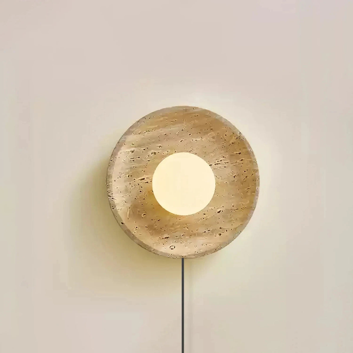 Round Travertine Disc Wall Sconce light fixture by AUVIELIGHT, ∅ 9.8″ x H 9.8″ / Yellow Travertine & White