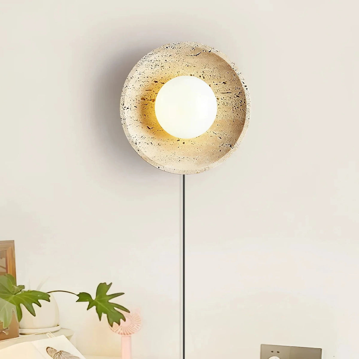 Round Travertine Disc Wall Sconce light fixture by AUVIELIGHT