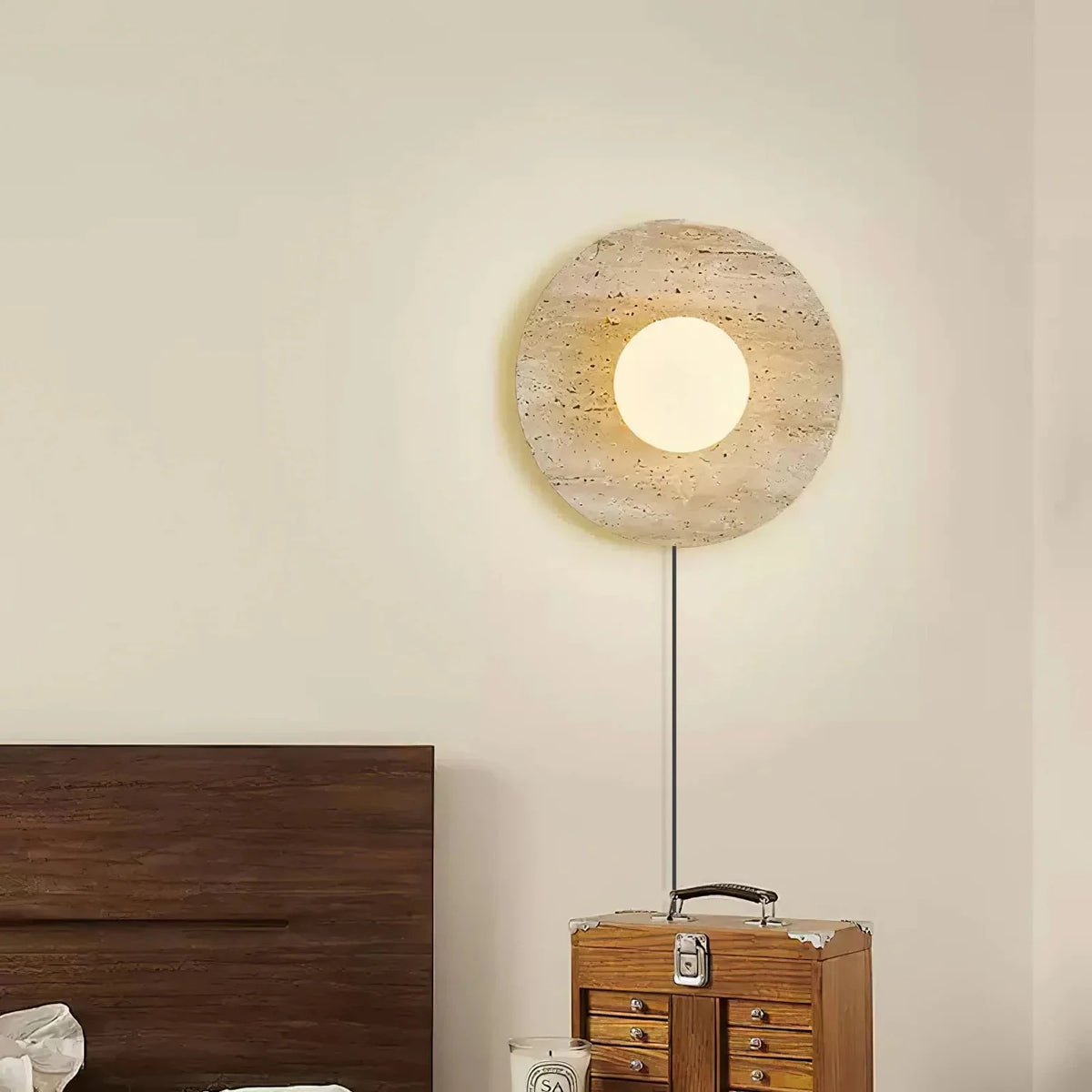 Round Travertine Disc Wall Sconce light fixture by AUVIELIGHT