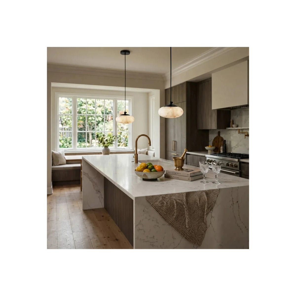 Saucer Alabaster Disc Pendant Light by AUVIELIGHT
