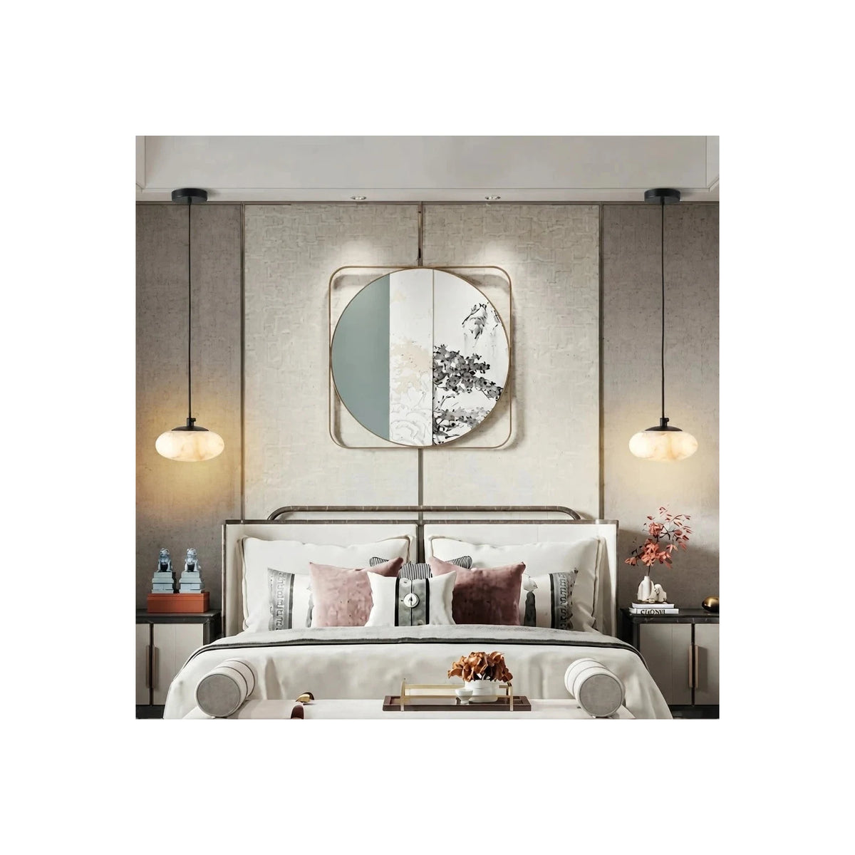 Saucer Alabaster Disc Pendant Light by AUVIELIGHT