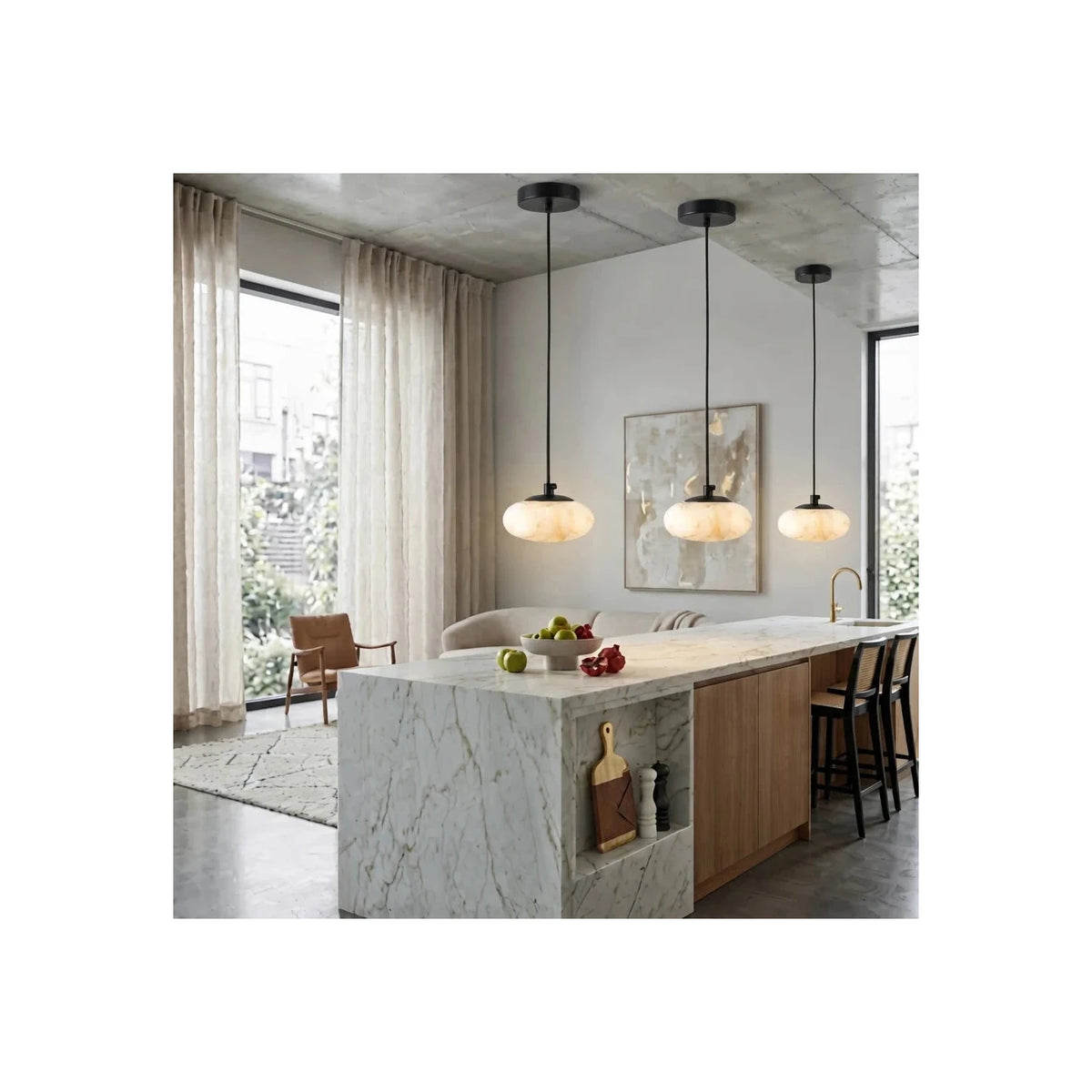 Saucer Alabaster Disc Pendant Light by AUVIELIGHT