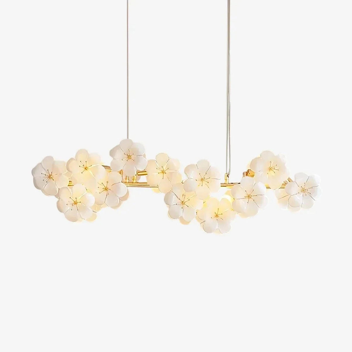 Sculptural Blossom Linear Chandelier in white ceramic for Dining Room by AUVIELIGHT