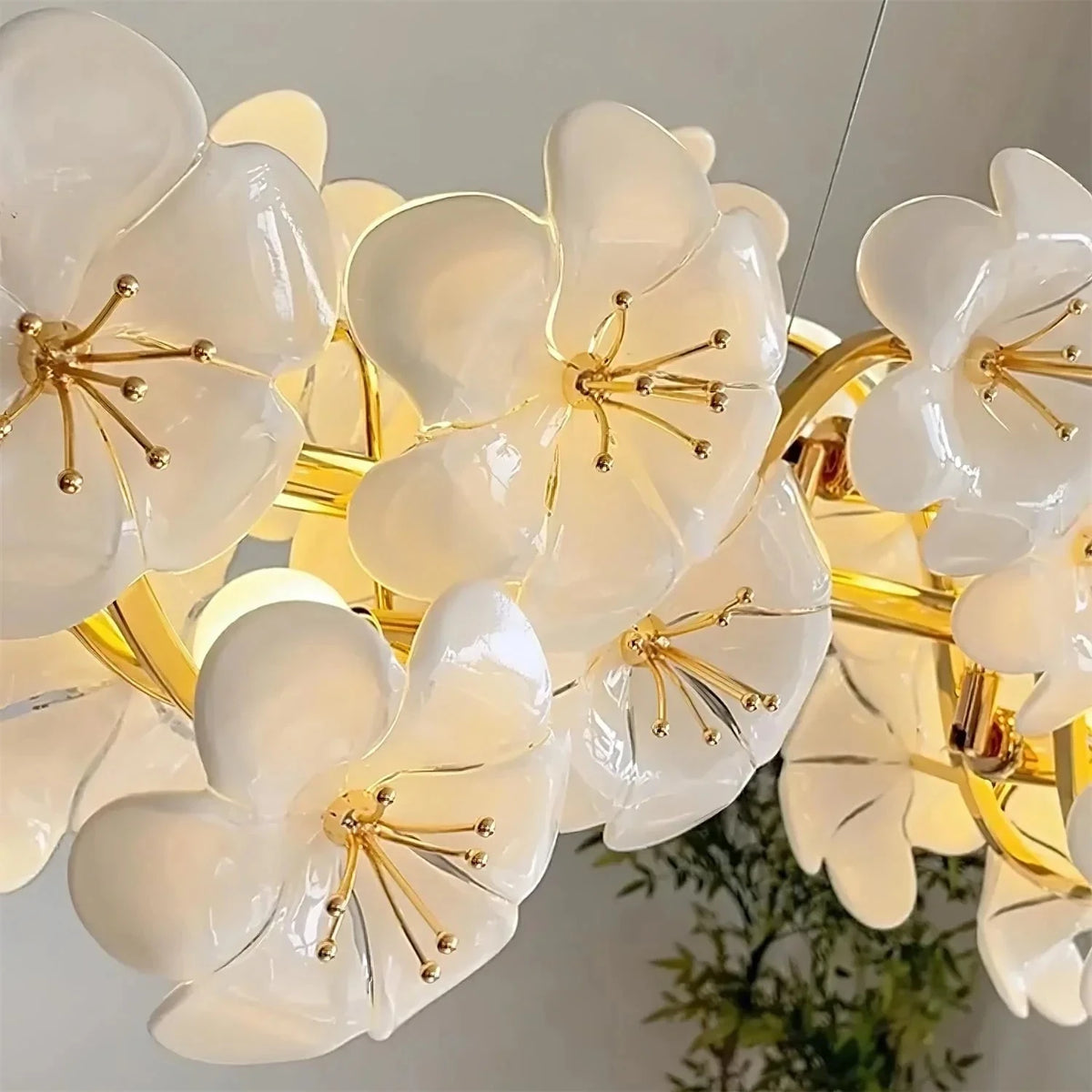 Sculptural Blossom Linear Chandelier in white ceramic for Dining Room by AUVIELIGHT