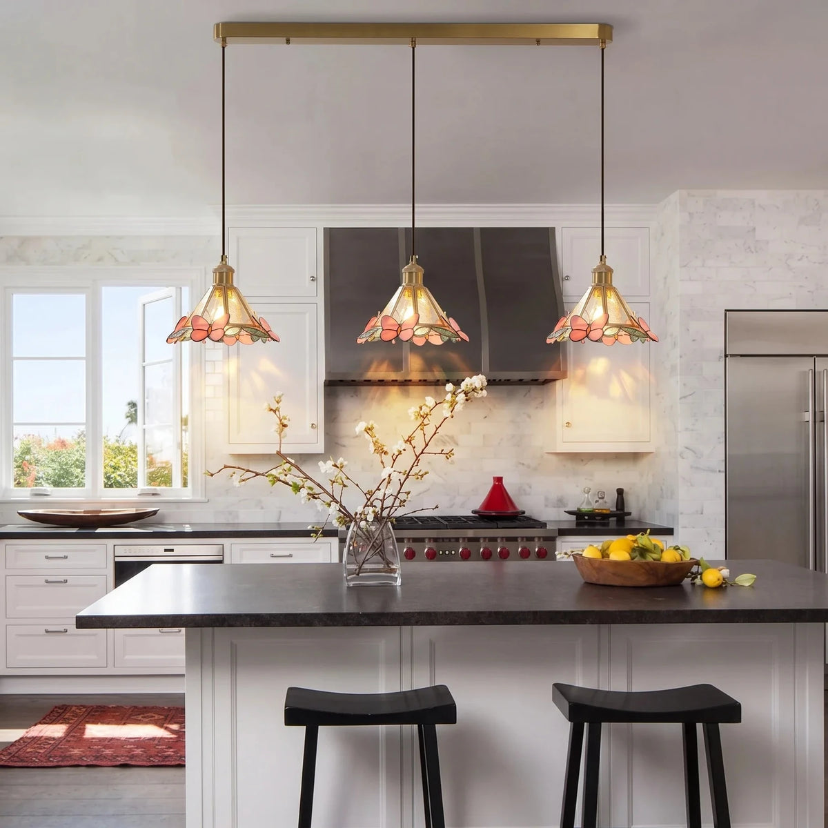 Sculptural Butterfly Linear Pendant Light in stained glass for Kitchen Island by AUVIELIGHT