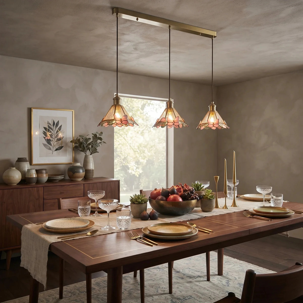 Sculptural Butterfly Linear Pendant Light in stained glass for Kitchen Island by AUVIELIGHT