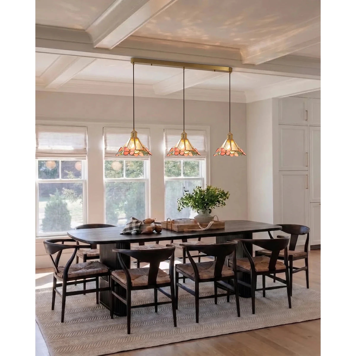 Sculptural Butterfly Linear Pendant Light in stained glass for Kitchen Island by AUVIELIGHT