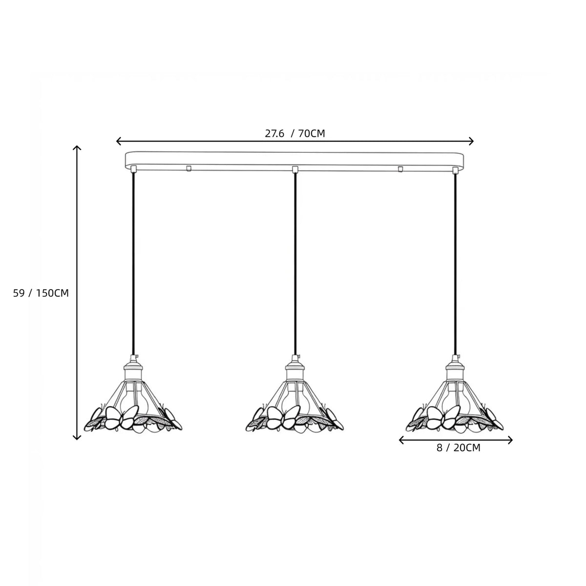 Sculptural Butterfly Linear Pendant Light in stained glass for Kitchen Island by AUVIELIGHT