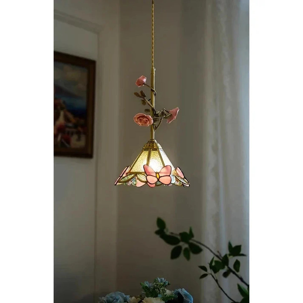 Sculptural Butterfly Pendant Light in rose porcelain for Kitchen Island by AUVIELIGHT