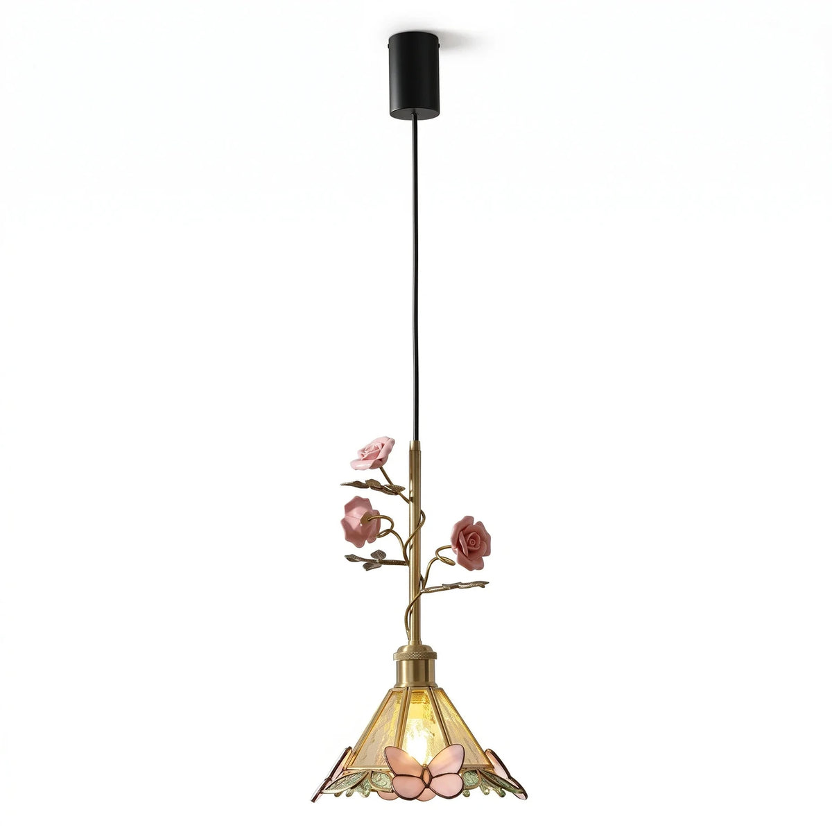 Sculptural Butterfly Pendant Light in rose porcelain for Kitchen Island by AUVIELIGHT, D 22.5cm x H 38cm / ∅ 8.9″ x H 15″ / black & Clear