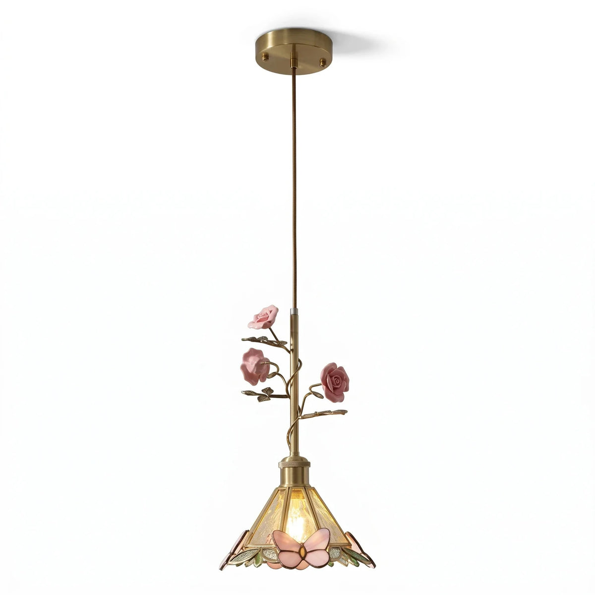 Sculptural Butterfly Pendant Light in rose porcelain for Kitchen Island by AUVIELIGHT, D 22.5cm x H 38cm / ∅ 8.9″ x H 15″ / Gold & Clear