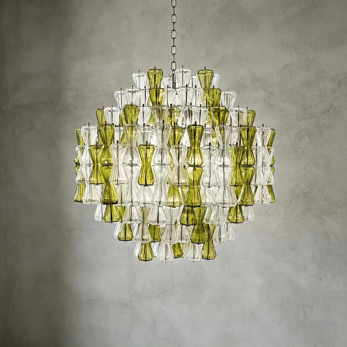 Sculptural Chandelier in clear murano glass for Dining Room by AUVIELIGHT, Dia 19.7" x H 23.6" / Clear & Green and 2 other sizes