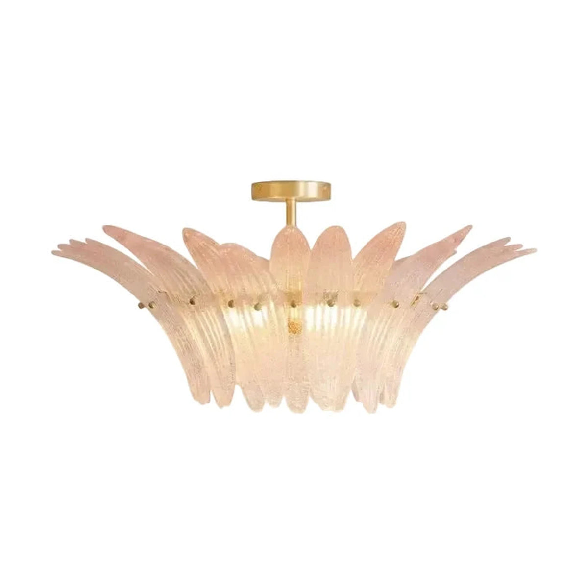 Sculptural Crown Flush Mount in blush pink glass for Low Ceilings by AUVIELIGHT