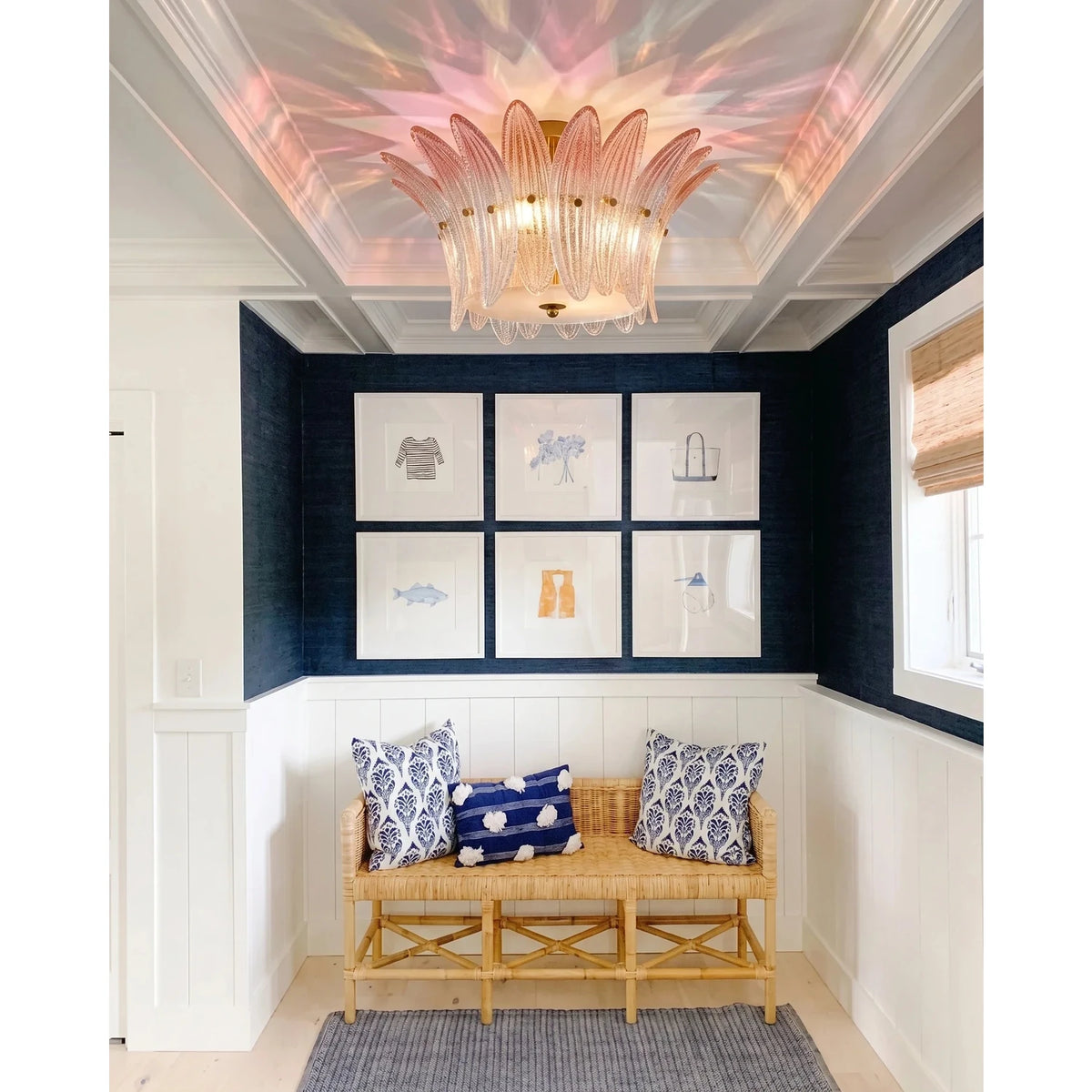 Sculptural Crown Flush Mount in blush pink glass for Low Ceilings by AUVIELIGHT