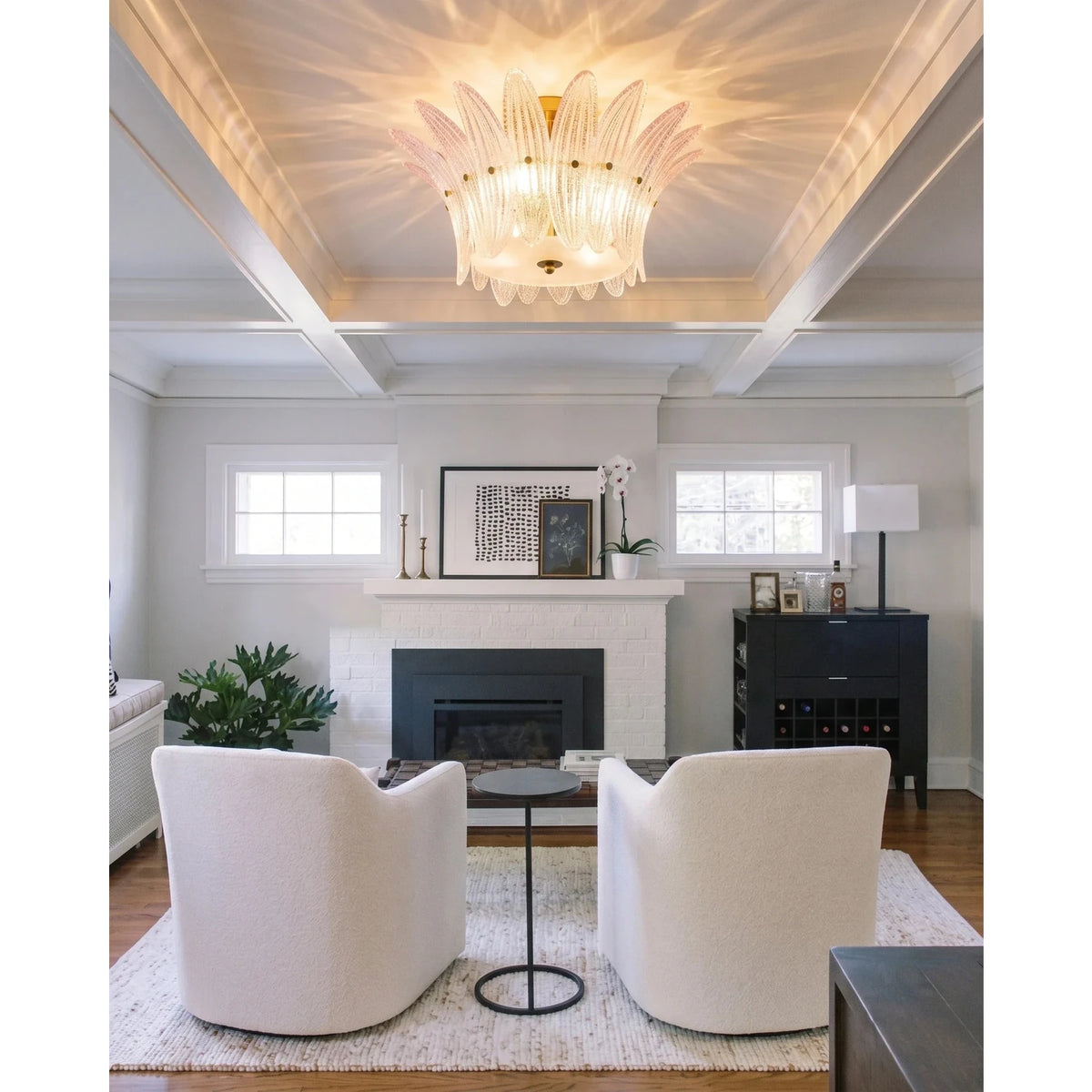 Sculptural Crown Flush Mount in blush pink glass for Low Ceilings by AUVIELIGHT