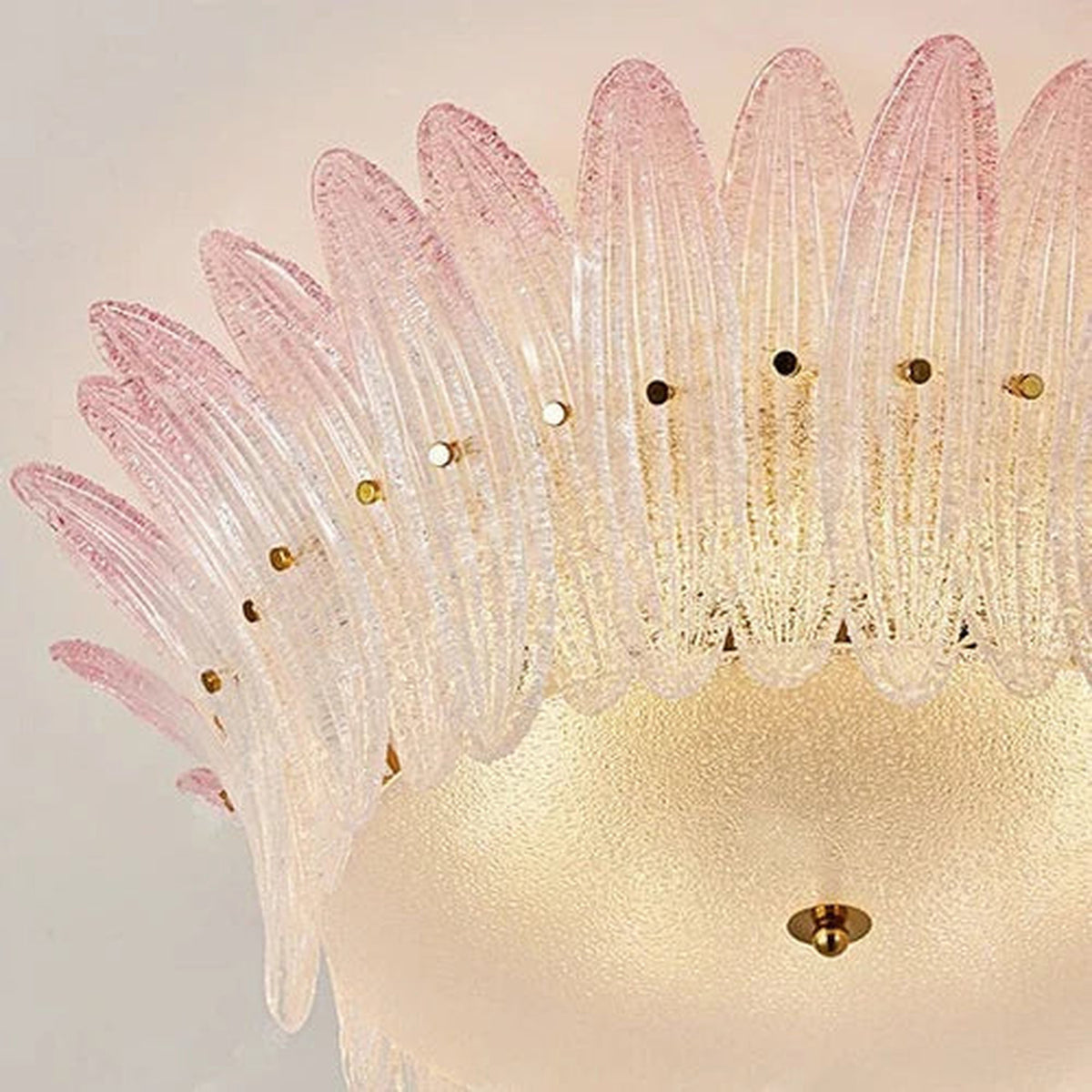 Sculptural Crown Flush Mount in blush pink glass for Low Ceilings by AUVIELIGHT