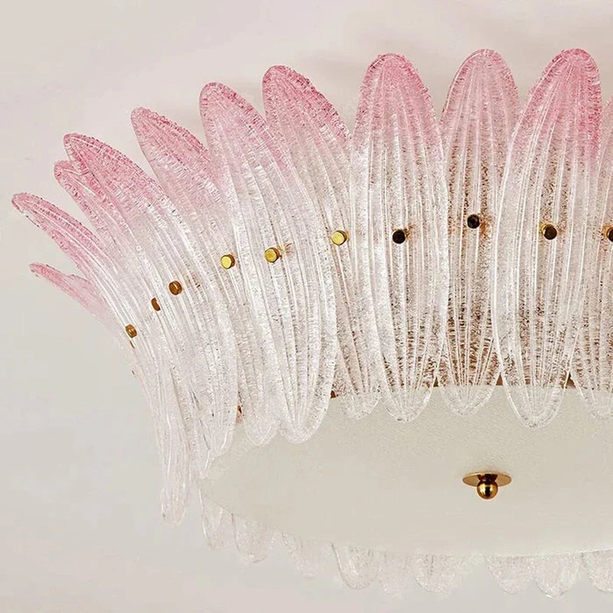 Sculptural Crown Flush Mount in blush pink glass for Low Ceilings by AUVIELIGHT